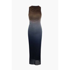 NWT Ombre Mesh Sleeveless Midi Dress Size L Brown Blue